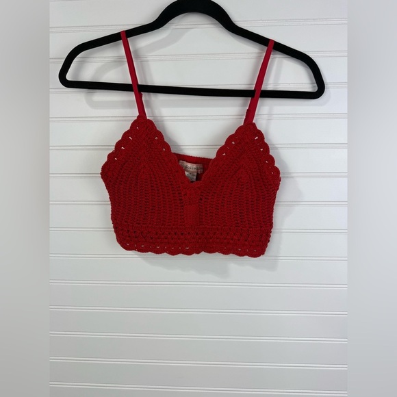 B.O.G Collective women’s red crocheted strapped cropped camo. Size Small. - Picture 1 of 4